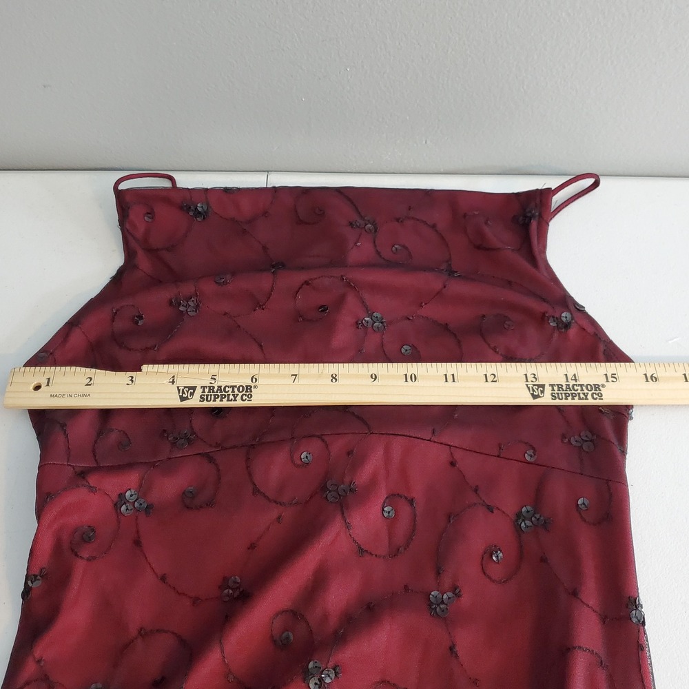 Vintage Laura Salkin Burgundy Red Black Mesh Sequin Maxi Dress 8 Whimsigoth Vamp - Picture 7 of 12